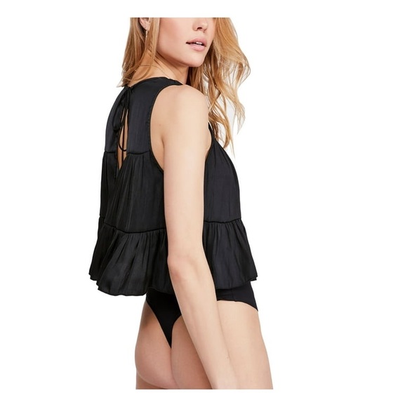 Free People Pretty Please Popover Black Ruffle Tier Bodysuit NEW XS - Picture 2 of 5